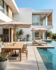 Sekey Sonnenschirm Balkon Holzoptik Rechteckig 200x150 cm – Höhenverstellbar, UV50+ Polyester, Aluminium Drehgelenk, Doppel-Seilzug, Winddach für Balkon, Garten und Terrasse