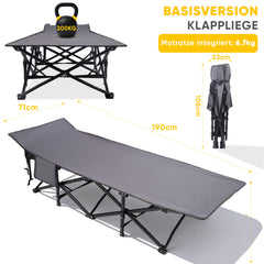 Sekey Feldbett Campingbett Klappbar – 190×71×35 cm | 200 kg belastbar | 1200D Oxford | wahlweise mit 8 cm Matratze | Faltbare Camping- & Angelliege für Garten & Outdoor