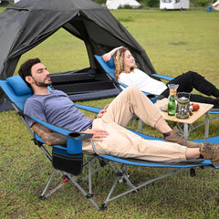 Sunula Klappbarer Campingstuhl, Liegestuhl 2-in-1, Belastbar bis 100 kg, Abnehmbare Fußablage, Getränkehalter, Tragetasche, Leicht, Verstellbare Rückenlehne, Für Angeln, Strand, Camping, Garten, Outdoor