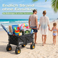 Sekey Bollerwagen faltbar mit Luftreifen 23×10 cm – Strand Bollerwagen klappbar bis 200 kg, 200L Transportwagen für Strand, Camping & Familie