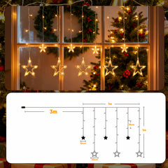Salcar LED Sterne Lichtervorhang 1m x 1m mit 69 LEDs & 6 Sternen – Warmweiß, 8 Modi, USB, Weihnachts- & Partydeko