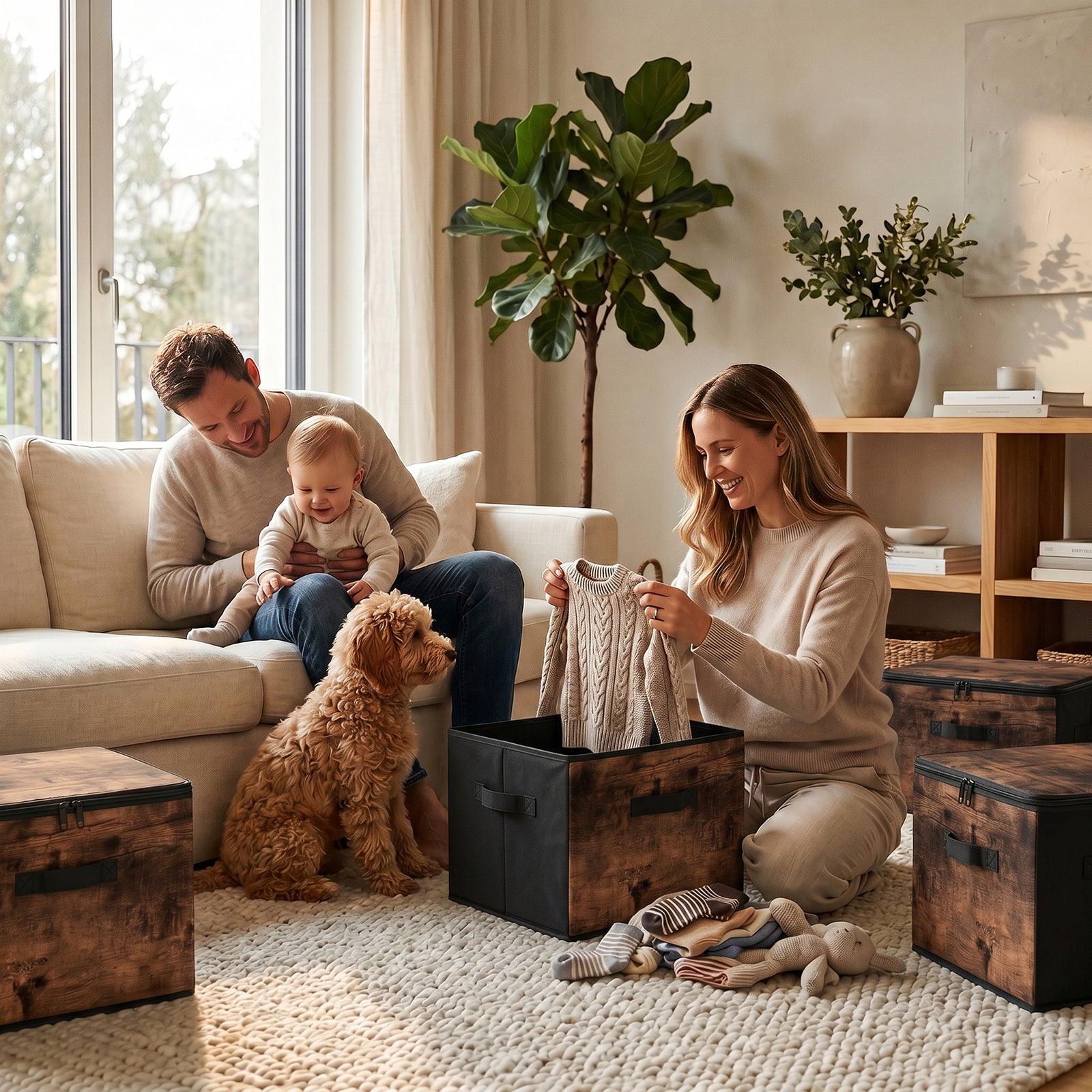 Sekey Aufbewahrungsboxen mit Deckel & Griffen – Faltbare Stoffboxen Or – sekeymall