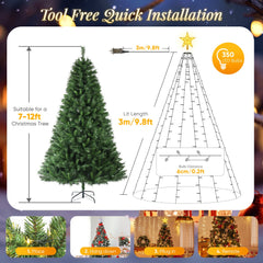Salcar 3m LED Weihnachtsbaum-Lichterkette mit 10 Girlanden, Sternspitze & 360 LEDs – 8 Modi, Warmweiß, Sicher & Energiesparend Salcar
