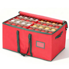 Salcar Rote Aufbewahrungsbox für 128 Weihnachtskugeln – Faltbare Christbaumkugel-Box 64,8×32,3×34,2 cm mit 128 Fächern, Tragegriffen & Doppelreißverschluss