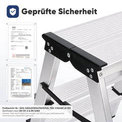 Sekey Trittleiter 3 Stufen aus Aluminium – Beidseitig Begehbar, Rutschfest, TÜV & SGS geprüft, bis 150 kg belastba