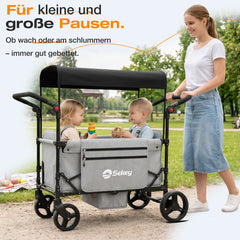 Sekey Bollerwagen faltbar mit Dach für 1–2 Kinder – Kinderwagen mit XXL-Rädern, 5-Punkt-Gurt & flexibler Sitz-/Liegefläche, bis 110 kg, Serie 9090