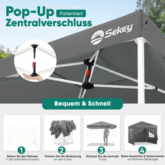 Sekey 3x3 m folding gazebo with 4 side panels and 4 sandbags