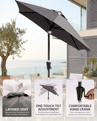 Sunula Sonnenschirm Rechteck 210x140 cm mit Kurbelsystem – stabiler 38 mm Stahlrohr Marktschirm mit Neigefunktion für Balkon, Terrasse & Garten