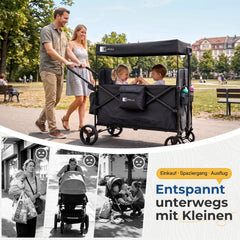 Sunula Kinder Bollerwagen für 2 Kinder mit Dach – faltbar, Schiebe- & Ziehfunktion, 5-Punkt-Gurte und XXL-Räder, K1 Serie