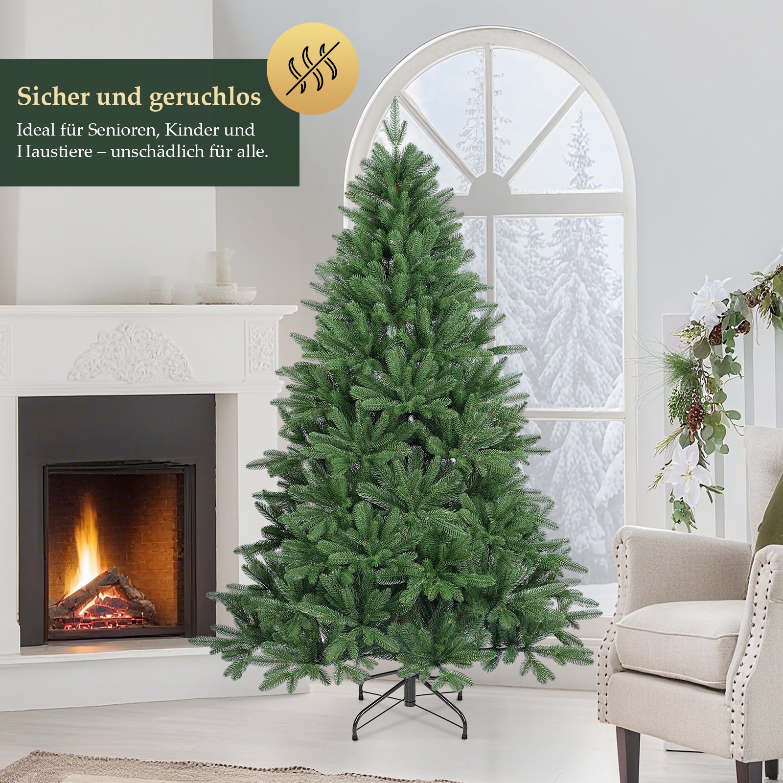SALCAR Premium Künstlicher Weihnachtsbaum 150cm/180cm/210cm – Nordmanntanne aus 100 % PE, naturgrün, form- & farbstabil, geruchlos, nadelfrei