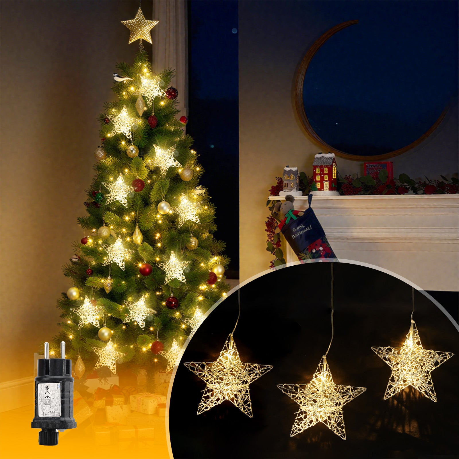 SALCAR LED-Sterne 3er-Set Ø15 cm – Warmweiße Fensterdeko mit Netzstecker & Timer, Superhelle LEDs, Weihnachtsdeko für Innen & Außen
