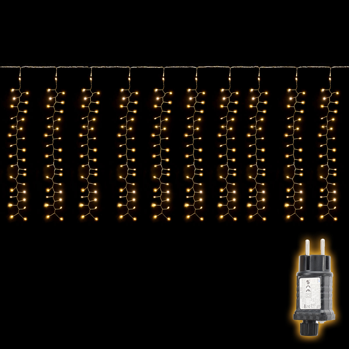 SALCAR LED-Lichtervorhang 300er Eisregen 3x1 m, 8 Modi & Timer, Warmweiß, IP44, Innen- & Außenbeleuchtung für Weihnachten & Party