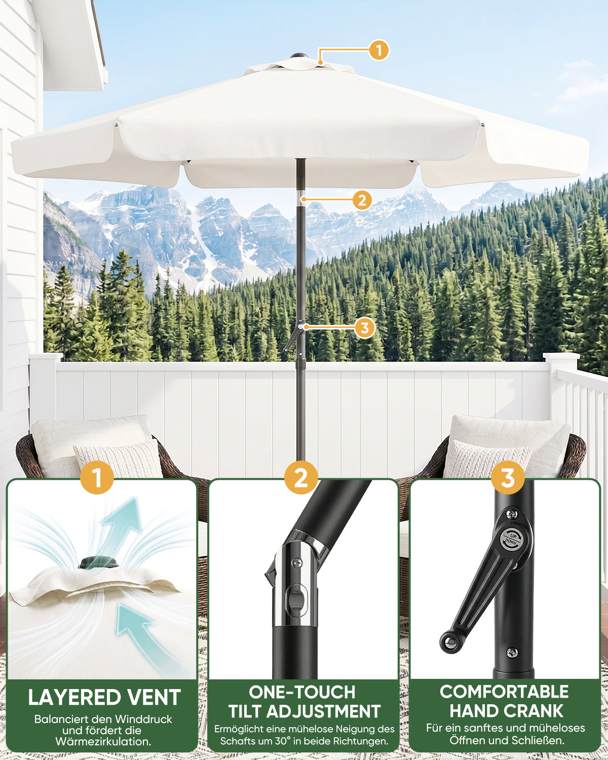 camping sonnenschirme Sekey Sonnenschirm Ø200 cm rund mit Kurbel & Knickfunktion – Balkon So – sekeymall