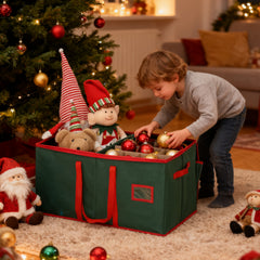 SALCAR Grüne Aufbewahrungsbox für 128 Weihnachtskugeln – Faltbare Christbaumkugel-Box 64,8×32,3×34,2 cm mit 128 Fächern, Tragegriffen & Doppelreißverschluss