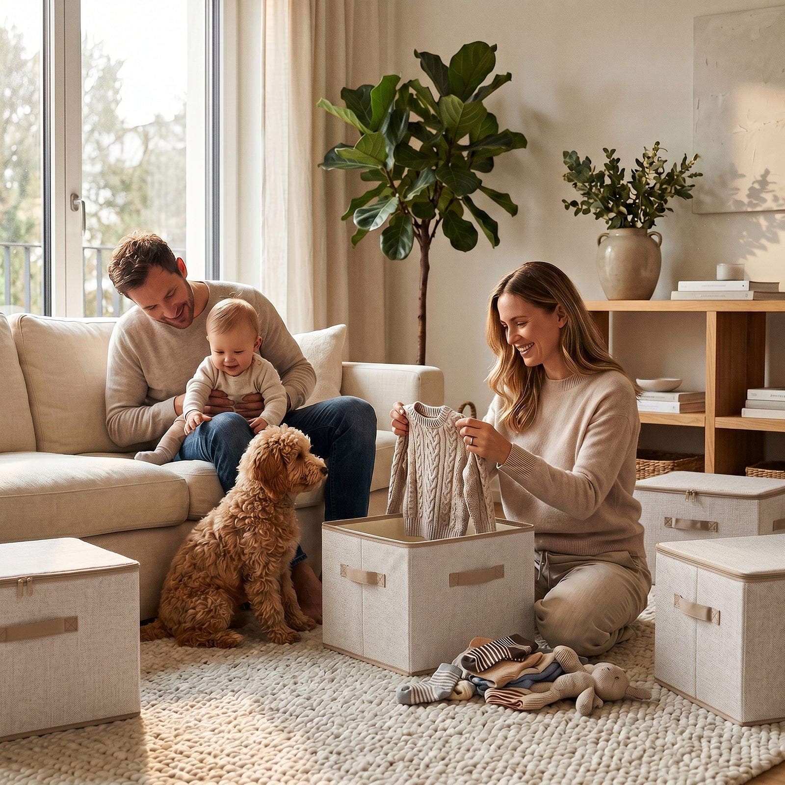 Sekey Aufbewahrungsboxen mit Deckel & Griffen – Faltbare Stoffboxen Or – sekeymall