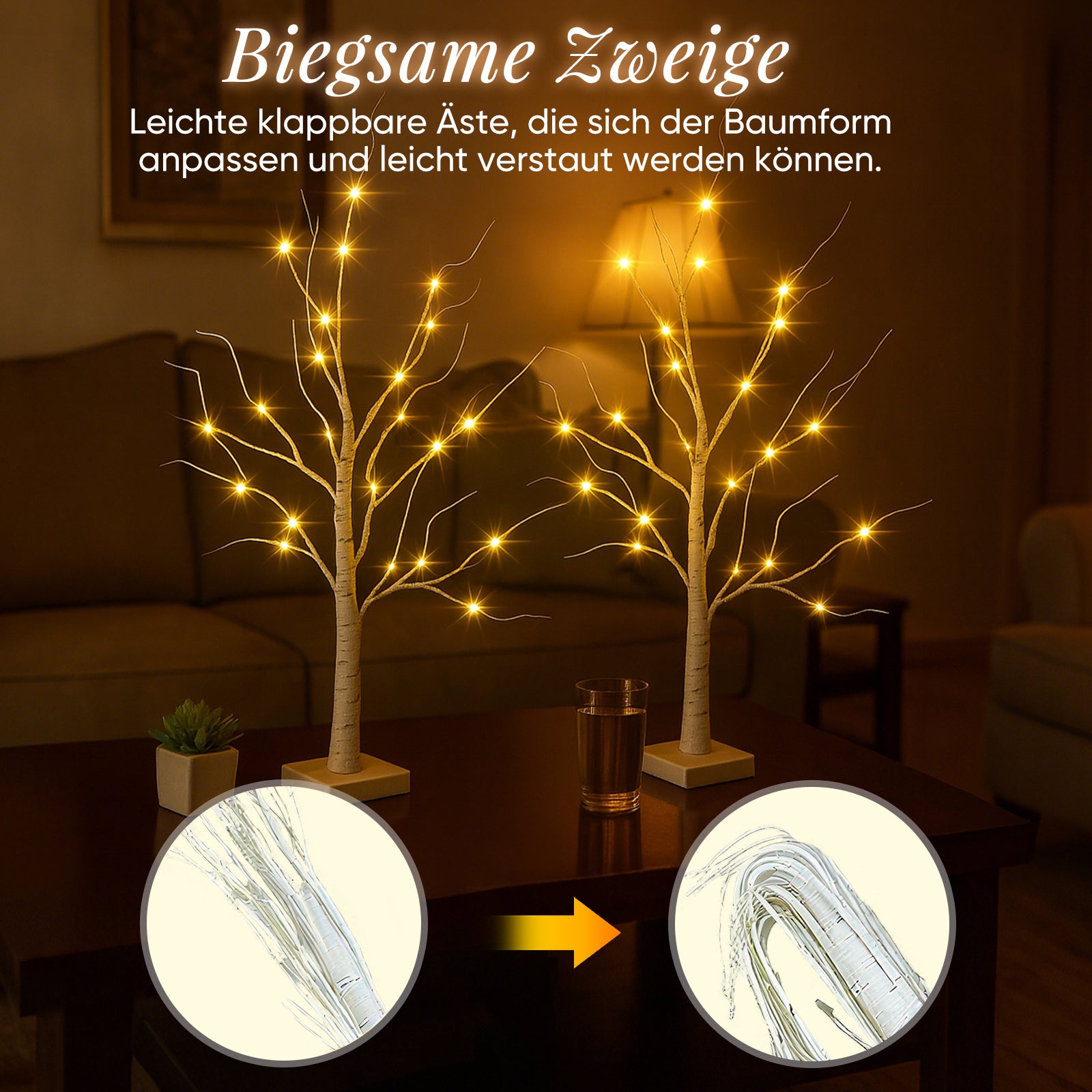 SALCAR LED Lichterbaum 60 cm, Birke mit 24 warmweißen LEDs, USB/Batteriebetrieben, Weihnachts- und Partydeko für Zuhause, Geburtstag, Hochzeit, Innendekoration