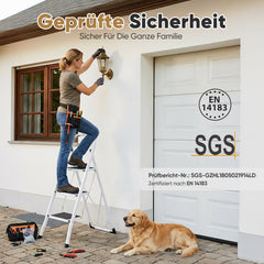 Sekey Klappbare Trittleiter 2 oder 3 Stufen – Stabile Stahlleiter, rutschfeste Stufen, platzsparend faltbar, SGS EN14183 geprüft, bis 150 kg belastbar