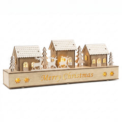 Salcar LED Schwibbogen aus Holz – 43 cm 3D Weihnachtsdorf, 8 LEDs, Batteriebetrieben, Naturholzoptik
