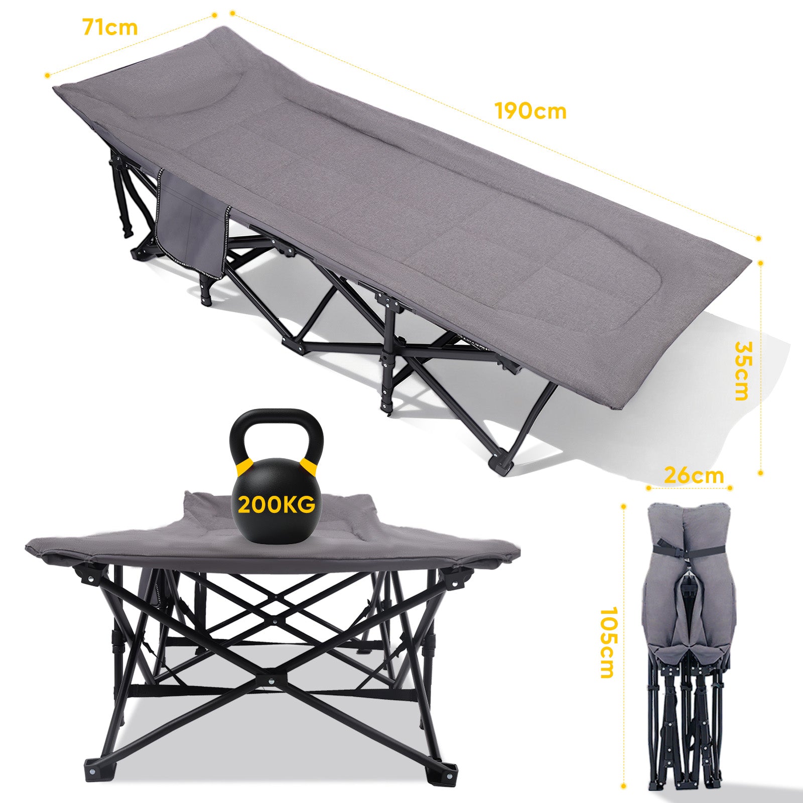 feldbett camping Sekey Feldbett Campingbett Klappbar 190×71×35 cm | 200 kg belastbar