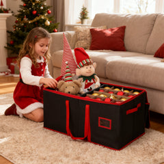 Salcar Schwarze Aufbewahrungsbox für 128 Weihnachtskugeln – Faltbare Christbaumkugel-Box 64,8×32,3×34,2 cm mit 128 Fächern, Tragegriffen & Doppelreißverschluss