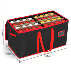 Salcar Schwarze Aufbewahrungsbox für 128 Weihnachtskugeln – Faltbare Christbaumkugel-Box 64,8×32,3×34,2 cm mit 128 Fächern, Tragegriffen & Doppelreißverschluss