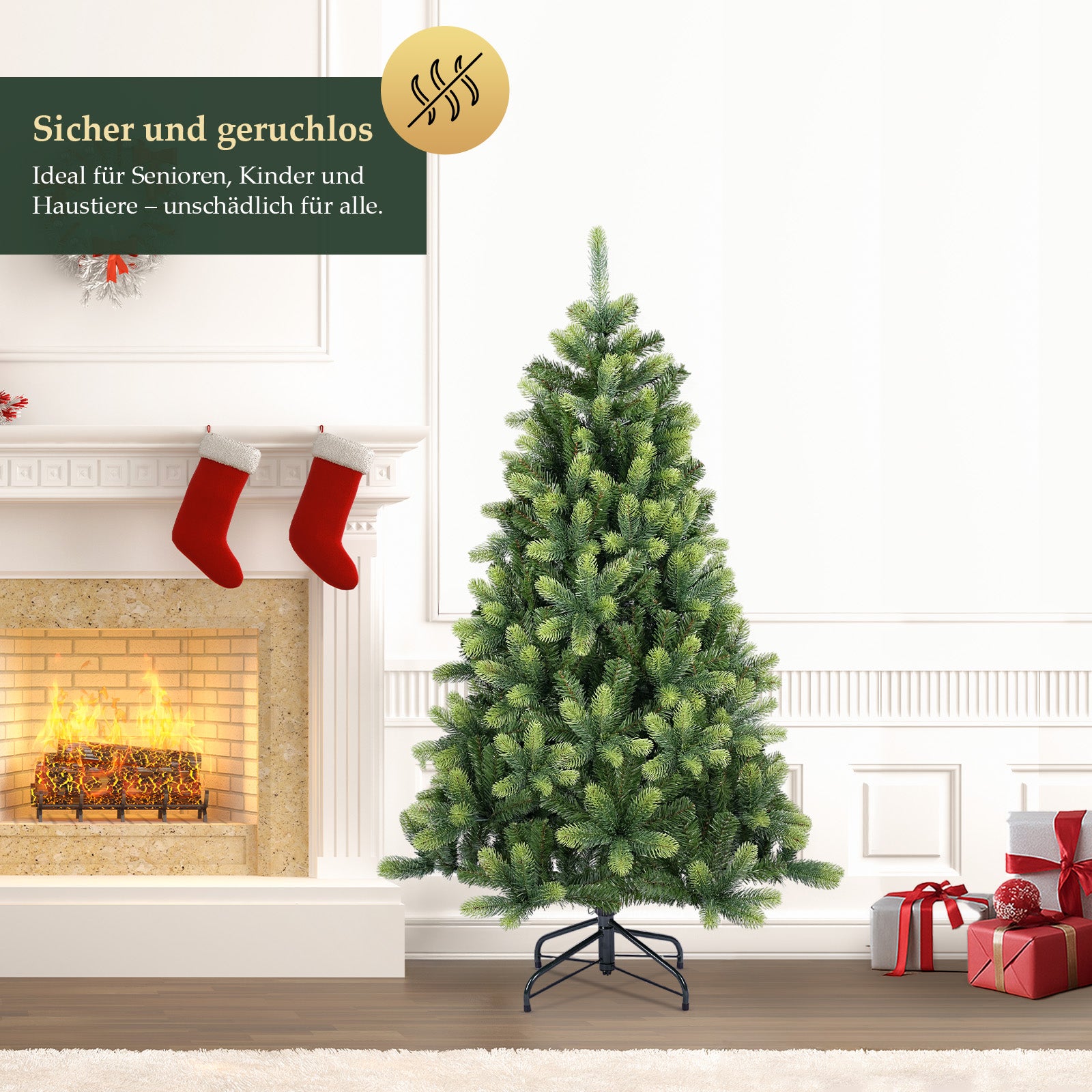 SALCAR 150 cm/180 cm/210 cm Künstlicher Weihnachtsbaum – Realistische PE-Rundspitzen, Unsichtbare PVC-Zweige, Stabiler Metallständer, Perfekt für Innenbereich