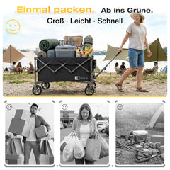 SUNULA Foldable Wagon 120 kg – 150L Handcart with Off-Road Wheels, Brakes &amp; One-Hand Handle