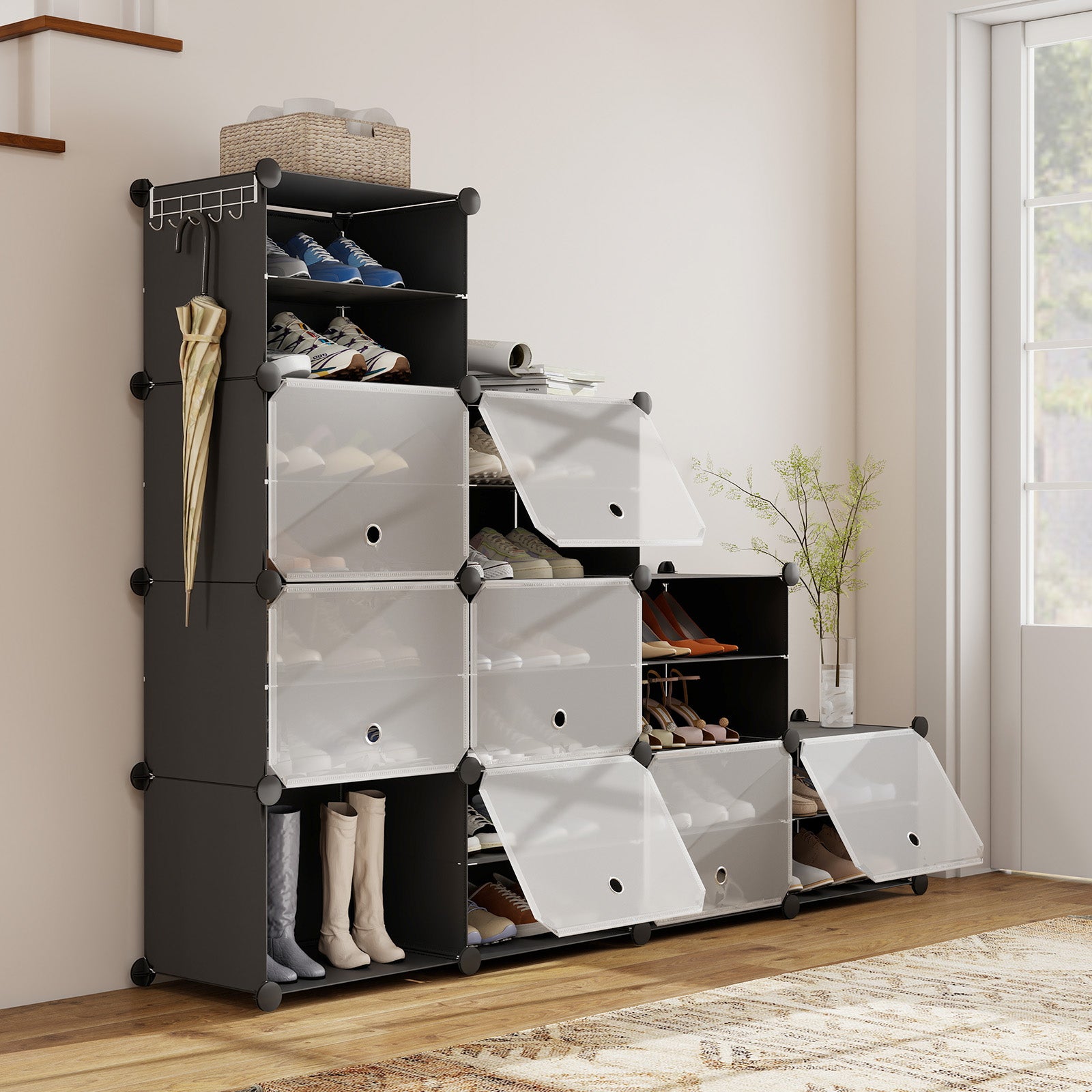 Sekey Schuhschrank Schwarz – Modulares Stecksystem, stabil & platzsparend, ideal für Flur & Kleiderschrank