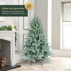 SALCAR Künstlicher Weihnachtsbaum aus PE & unsichtbaren PVC-Spitzen – Natürliche graugrüne Tanne mit Schnellaufbau-Klappsystem & stabilem Metallständer (150 cm / 180 cm / 210 cm)