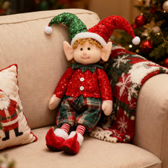 Salcar Weihnachtsjunge 60–90 cm – Stehende Weihnachtsfigur mit teleskopierbaren Beinen, Rote Kleidung & Zipfelmütze, Weihnachtsdeko für Wohnzimmer & Kinderzimmer