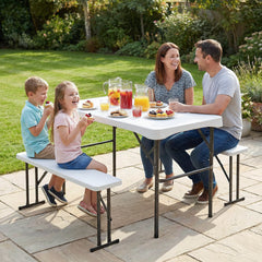 Sekey Bierzeltgarnitur 113 cm – 3-teiliges klappbares Set mit Tisch & 2 Bänken | Esstischgarnitur für Garten, Balkon, Camping oder Party