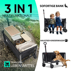 Sunula Handwagen, faltbar, 3-in-1 Design, 160 L Volumen, 100 kg Tragkraft, ultraleicht, mit 2 Becherhaltern, All-Terrain-Räder, für Strand, Einkauf, Garten Sekey
