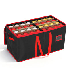 Salcar Schwarze Aufbewahrungsbox für 128 Weihnachtskugeln – Faltbare Christbaumkugel-Box 64,8×32,3×34,2 cm mit 128 Fächern, Tragegriffen & Doppelreißverschluss