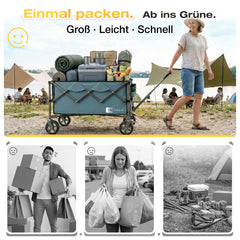 SUNULA Foldable Wagon 120 kg – 150L Handcart with Off-Road Wheels, Brakes &amp; One-Hand Handle