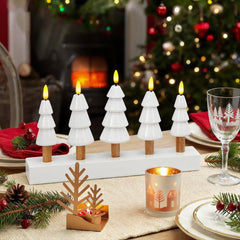Salcar LED Weihnachtskerzenbaum – 5-flammiger Tischleuchter aus Holz, Warmweiß – Batteriebetriebenes LED Dekolicht für Advent & Weihnachten