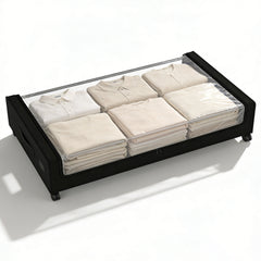 Sekey Unterbett-Aufbewahrungsbox mit Rollen – 78 × 44 × 14 cm, Metallrahmen & PVC-Fenster für Kleidung & Bettwäsche