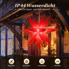 Salcar LED Papierstern – Beleuchteter 3D Weihnachtsstern mit 18 Spitzen, Warmweiß, Hängende Weihnachtsdeko für Fenster & Innenbereich