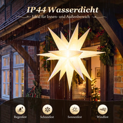 Salcar LED Papierstern 60 cm Weiß – Beleuchteter 3D Weihnachtsstern mit 18 Spitzen, Warmweißes Licht, Hängende Weihnachtsdeko für Fenster & Innenbereich, Herrnhunter Sterne