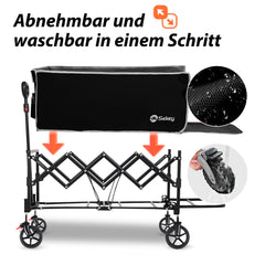 Sunula Folding Wagon 3025 with Extended Loading Area, 150 kg Load Capacity, Extra Long, with Brake, Cup Holders &amp; All-Terrain Tires – For Beach, Camping, Garden, Shopping