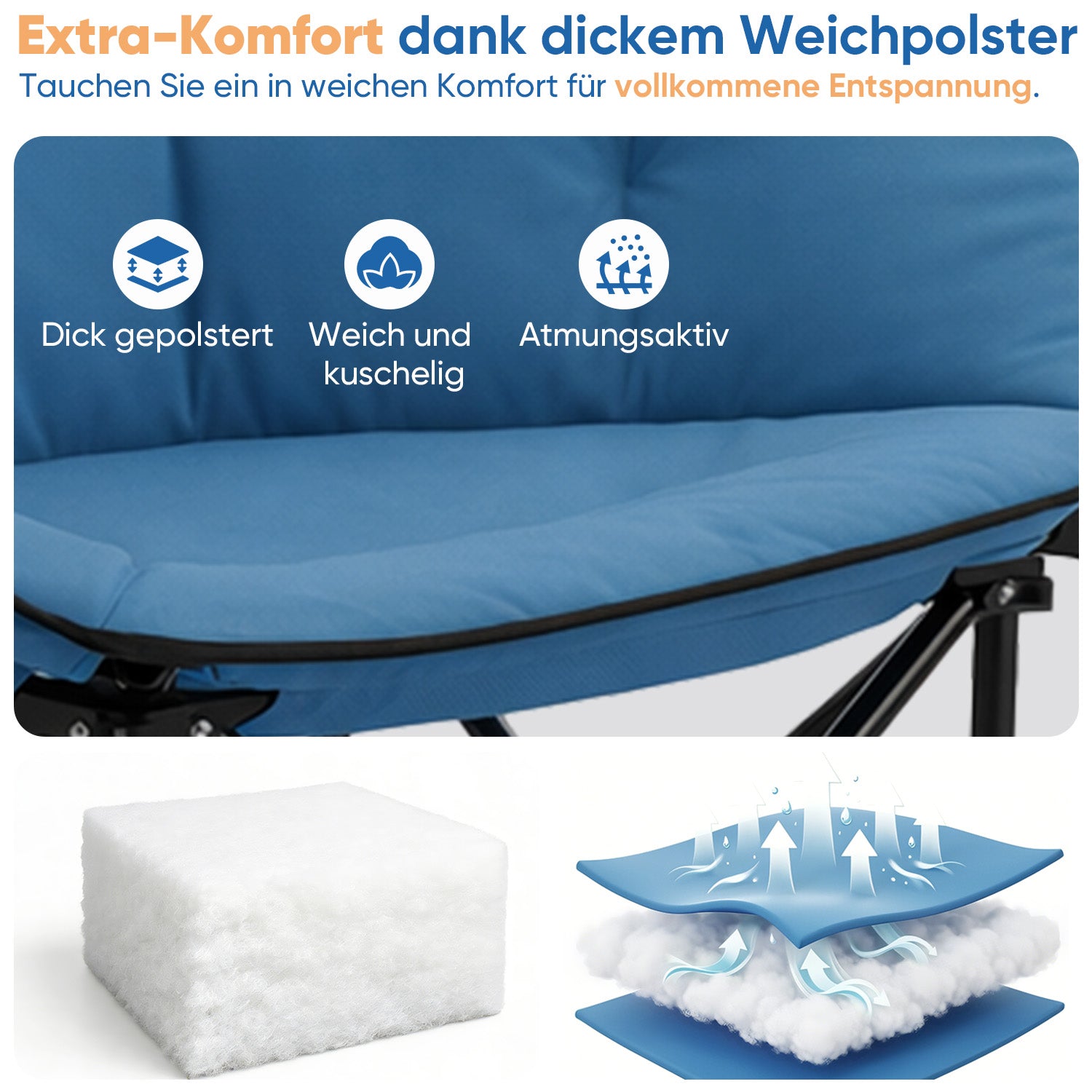 campingstuhl 140 kg Sekey XXL Moonchair Campingstuhl klappbar bis 140 kg – Gepolsterter Ga – sekeymall