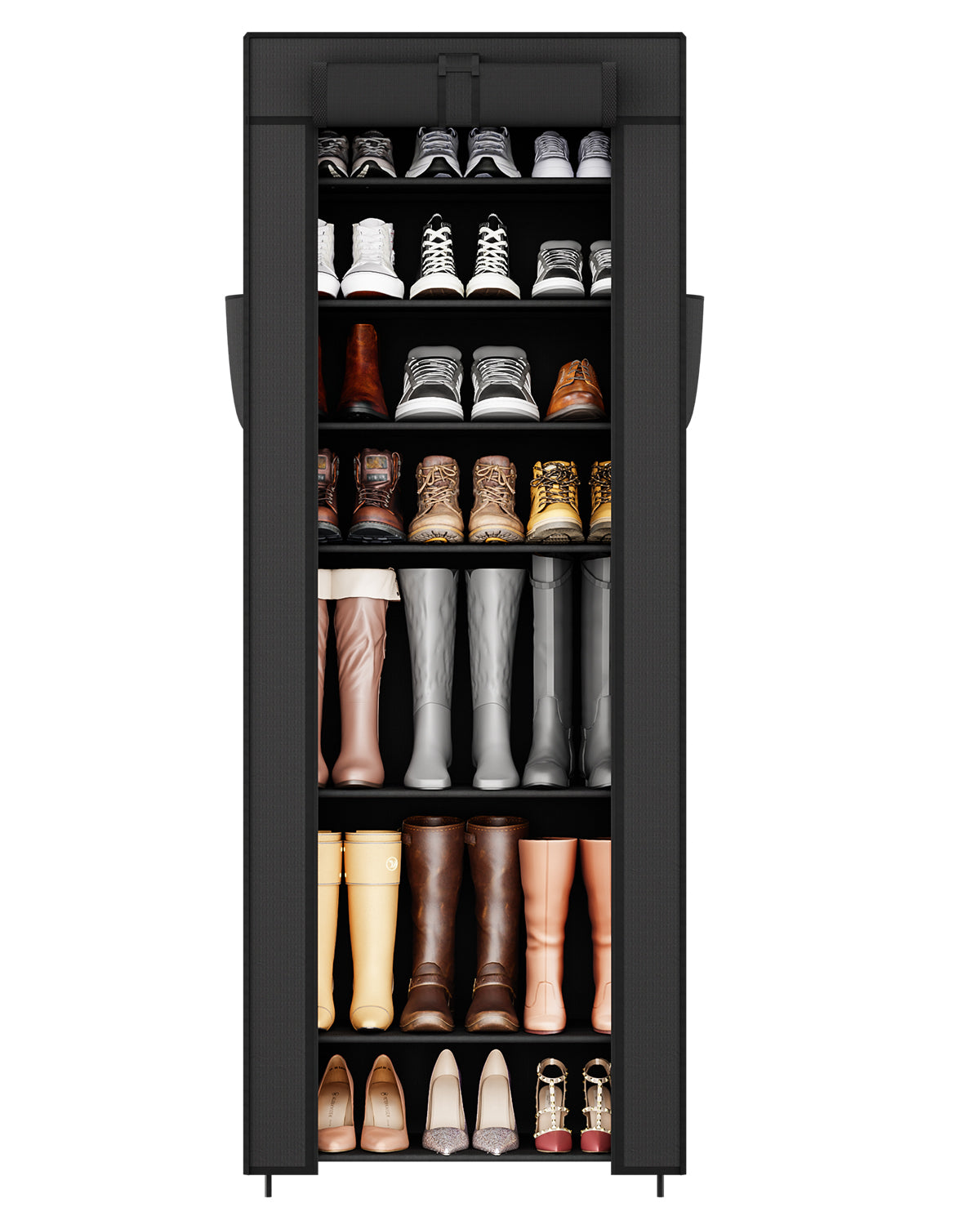 Sekey Schuhschrank mit 9 Ebenen – Multifunktionales Schuhregal mit Staubschutz, 2 Größen wählbar (58 oder 85 cm Breite), anpassbare Ablagen, einfache Montage, Schwarz