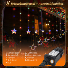 SALCAR LED Sterne Lichtervorhang, 2m 160 LEDs, 10 Sterne, 8 Modi, Timer & Memory – Weihnachtsbeleuchtung für Innen & Außen, Warmweiß/Bunt, IP44 Wasserdicht