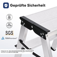 Sekey Aluminium Klappleiter 2 Stufen – Beidseitig Begehbar, Rutschfest, TÜV & SGS geprüft, bis 150 kg belastbar