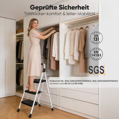 Sekey Klappbare Trittleiter 2 oder 3 Stufen – Haushaltsleiter aus Stahl mit breiten rutschfesten Kunststoffstufen, SGS EN131-2 & EN14183 geprüft, bis 150 kg belastbar