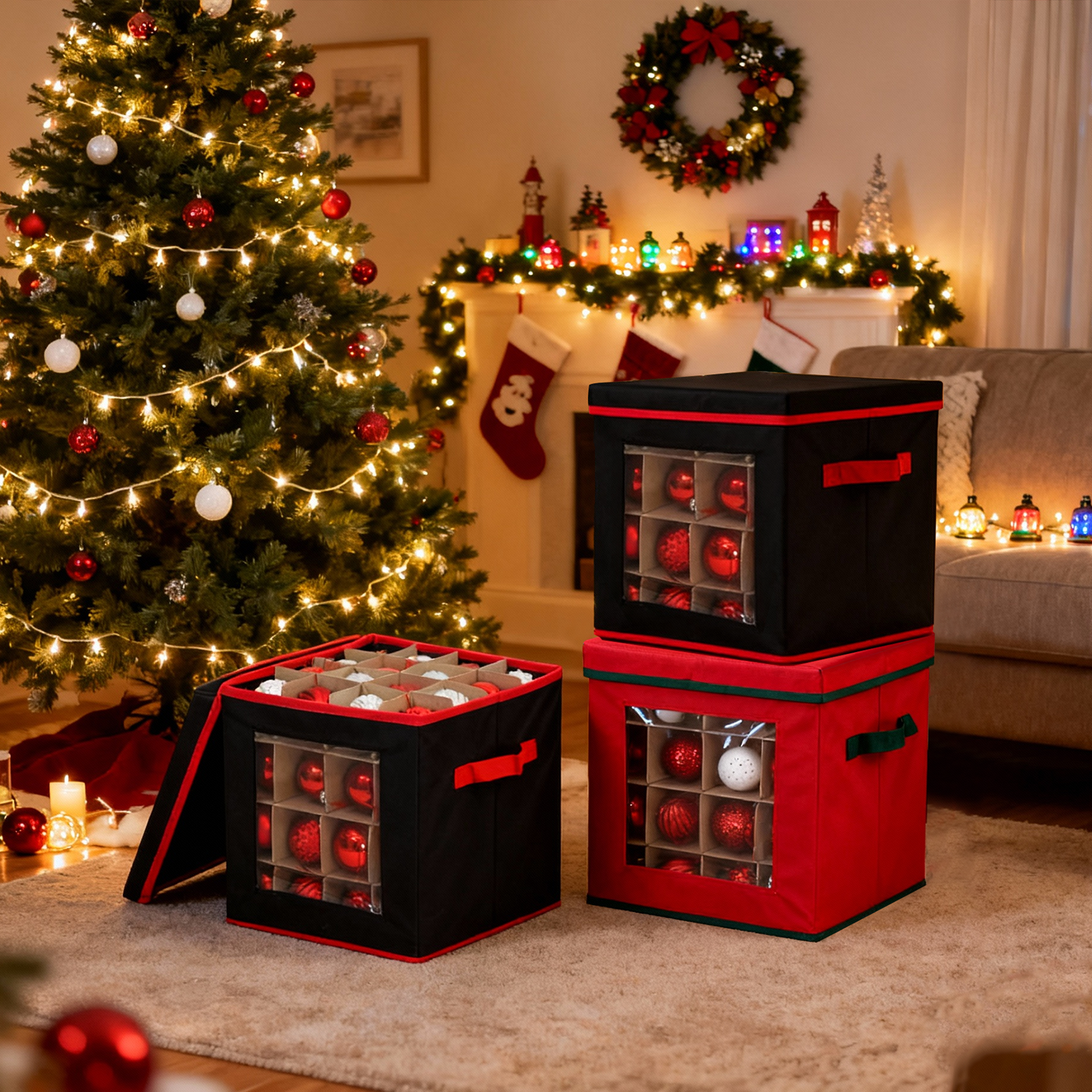 Salcar Aufbewahrungsbox Schwarz für 64 Weihnachtskugeln – Faltbare – sekeymall