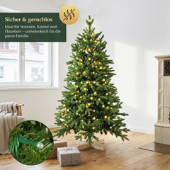 Salcar Künstlicher Weihnachtsbaum mit LED-Beleuchtung und Echtholzfuß – 120 bis 210 cm