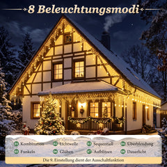Salcar LED Lichtervorhang Sterne Warmweiß – 3 m, 128 LEDs, 8 Modi, Timer & Memory, IP44