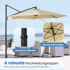 Sekey Ampelschirm 300 cm – Aluminium Sonnenschirm mit 360° Drehung, Neigefunktion, UV50+ Schutz