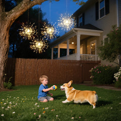 Salcar Solar LED Feuerwerk-Lichterkette warmweiß – 800 LEDs, 4 Feuerwerke, 8 Modi, Fernbedienung, USB & Solar, IP44, Garten- & Weihnachtsbeleuchtung