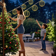 Salcar Solar LED Globe String Lights, Warm White – 30 cm Ø with 120 LEDs, 8 Modes &amp; Remote Control, USB &amp; Solar Powered, IP44 Waterproof, for Garden &amp; Christmas